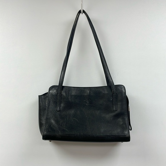 Vintage Monsac Leather Rectangular Satchel Handbag Black 10"x6"x3" - Picture 1 of 7